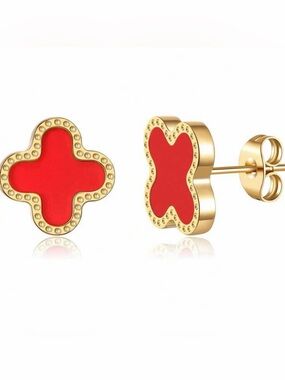 Macy's Gold-Plated Red Enamel Clover Stud Earrings